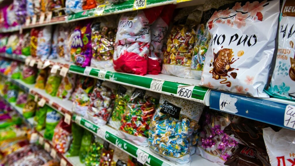 Rayon de bonbons et snacks industriels